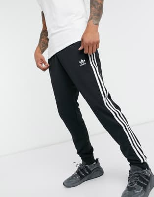 adidas 3 stripe joggers in black