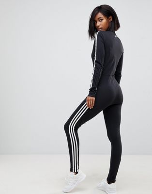 adidas Originals adicolor Three Stripe Stirrup Jumpsuit In Black | ASOS