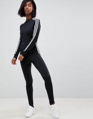 adidas originals adicolor three stripe stirrup jumpsuit in black