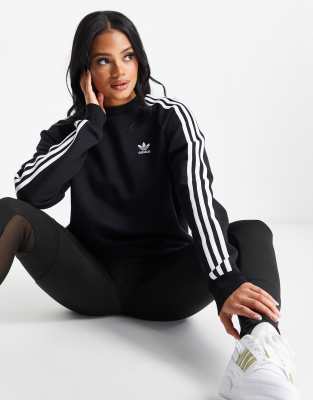 Adidas jumper black hot sale with white stripes