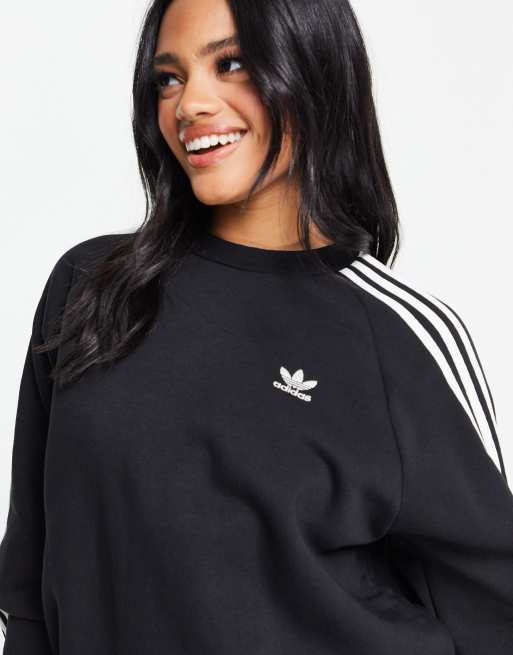 Adidas black 3 stripe sweatshirt discount