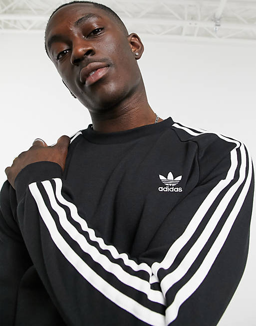 adidas Originals adicolor three stripe sweatshirt in black | ASOS