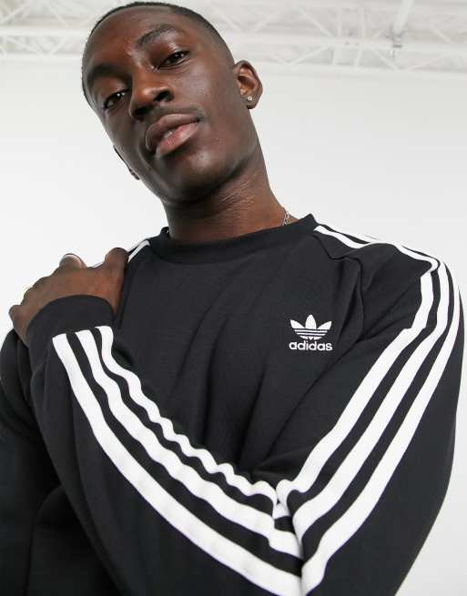 | three adidas adicolor stripe ASOS sweatshirt black in Originals