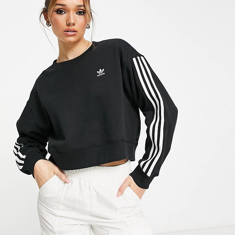 adidas Originals adicolor three stripe sweatshirt in black | ASOS