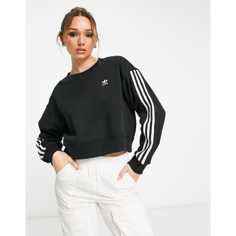 adidas Originals adicolor three stripe sweatshirt in black | ASOS