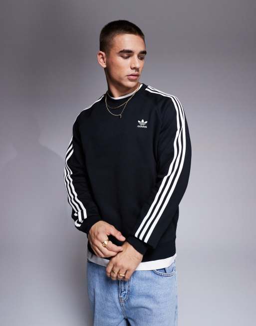 adidas Originals adicolor three stripe sweatshirt in black | ASOS