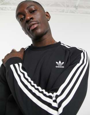 adidas originals adicolor three stripe crew neck sweat in black