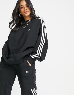 adidas Originals adicolor three stripe sweatshirt in black | ASOS