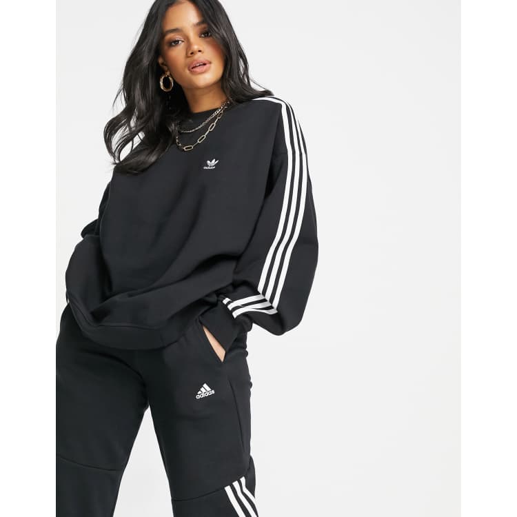 adidas Originals adicolor three stripe sweatshirt in black ASOS