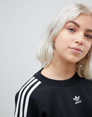 adidas originals three stripe sweatshirt in black