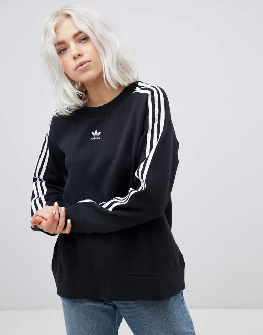 Score Muildier Slordig Adidas Originals adicolor three stripe sweatshirt in black | ASOS