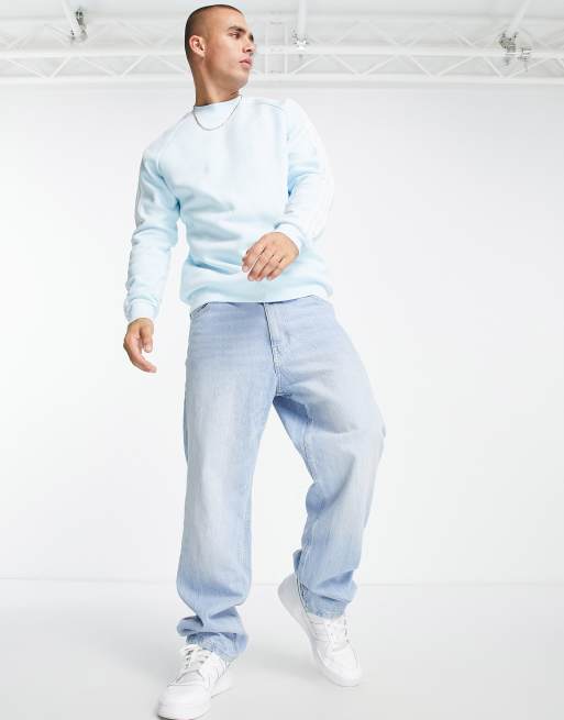 Adidas originals three stripe sweatshirt in blue best sale