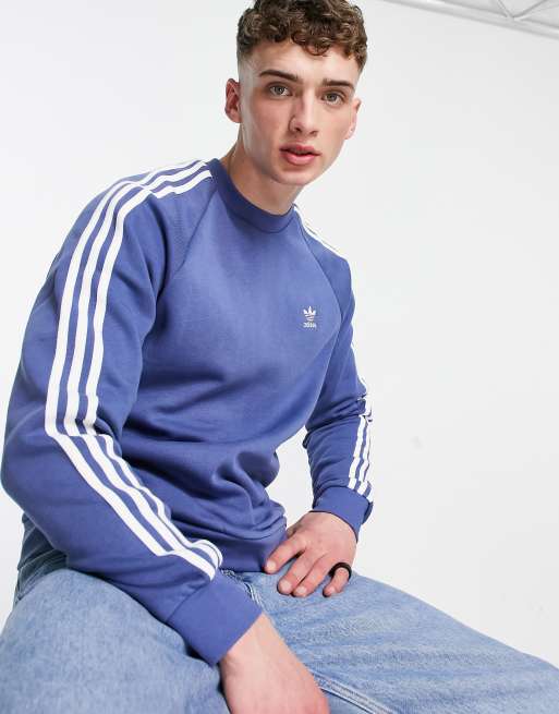 Adidas originals three stripe sweatshirt in blue sales