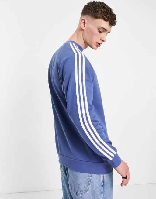 Adidas originals three stripe sweatshirt in blue clearance