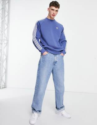 adidas originals three stripe sweatshirt in blue