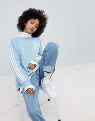 adidas originals three stripe sweatshirt in blue