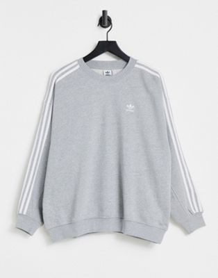 adidas Originals adicolor three stripe sweatshirt in gray | ASOS