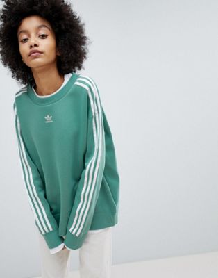adidas Originals adicolor Three Stripe Sweatshirt In Green | ASOS