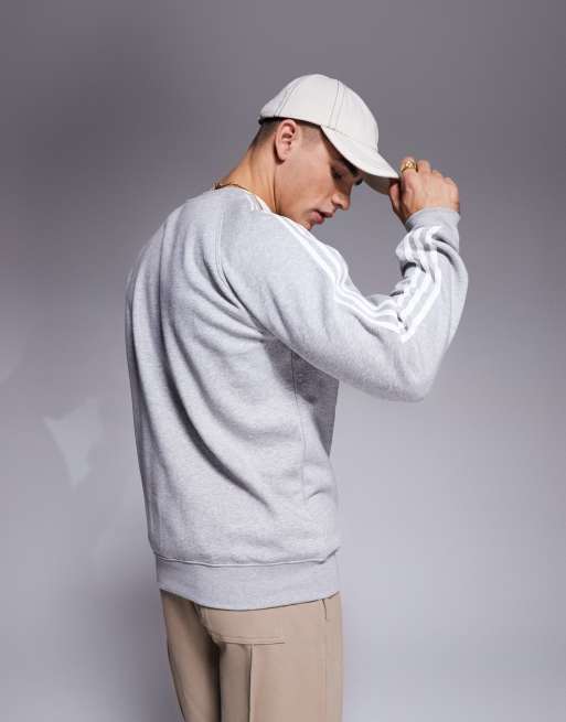Adidas originals 3 stripe crew neck sweatshirt grey shop