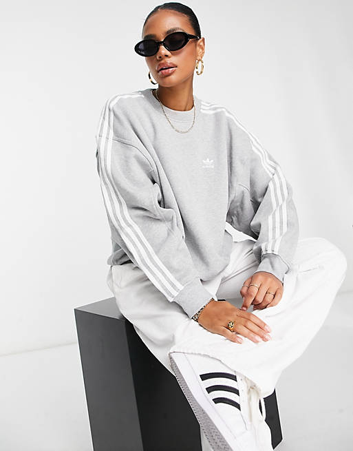 adidas Originals adicolor three stripe  sweatshirt in grey