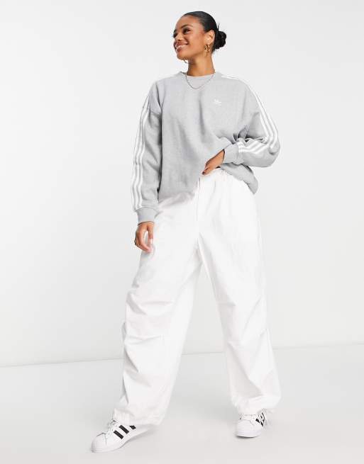 Adidas grey three stripe sweatshirt clearance