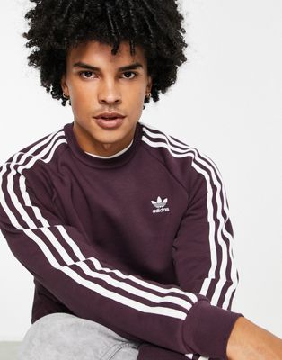 adidas Originals adicolor three stripe sweatshirt in maroon