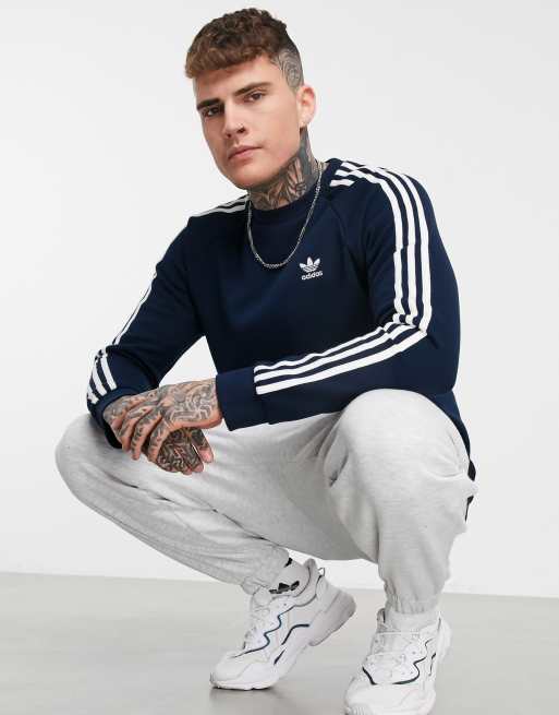 adidas Originals adicolor three stripe sweatshirt in navy