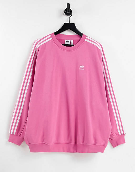 adidas Originals adicolor three stripe sweatshirt in pink