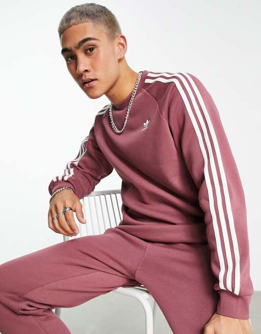 adidas Originals adicolor three stripe sweatshirt in quiet crimson