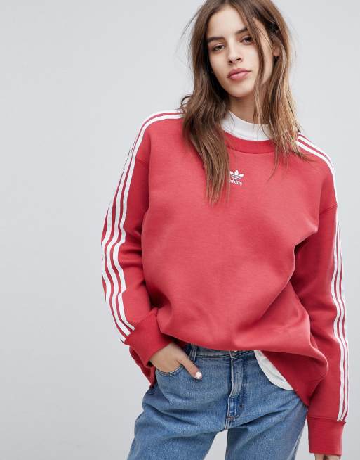 adidas Originals adicolor Three Stripe Sweatshirt In Red ASOS