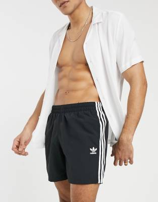 adidas Originals adicolor three stripe swim short in black