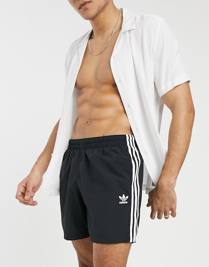 Adidas Originals adicolor three stripe swim short in black