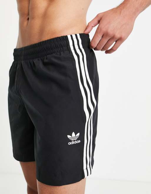 adidas Originals adicolor three stripe swim shorts in black