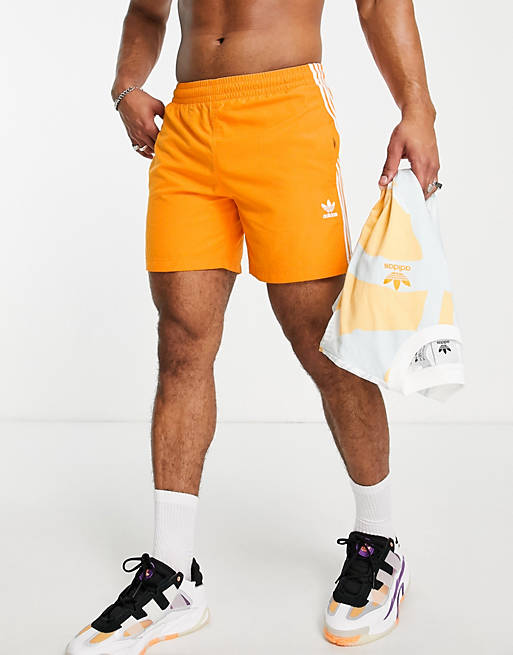Mens Beachwear adidas Originals Beachwear adidas Originals Synthetic Orange Adicolor 3-stripes Swim Shorts for Men 