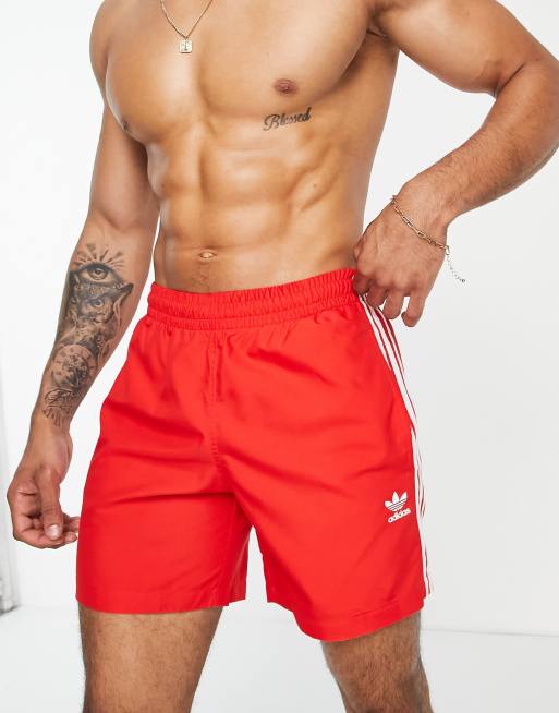 Red adidas swim shorts sale