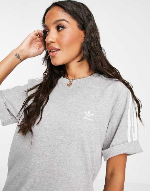 adidas Originals adicolor three stripe t shirt dress in grey
