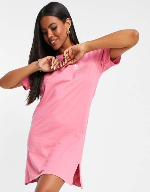 adidas Originals adicolor three stripe t-shirt dress in pink