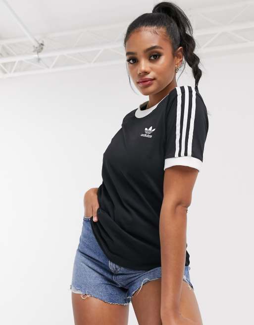 adidas Originals adicolor three stripe t-shirt in black