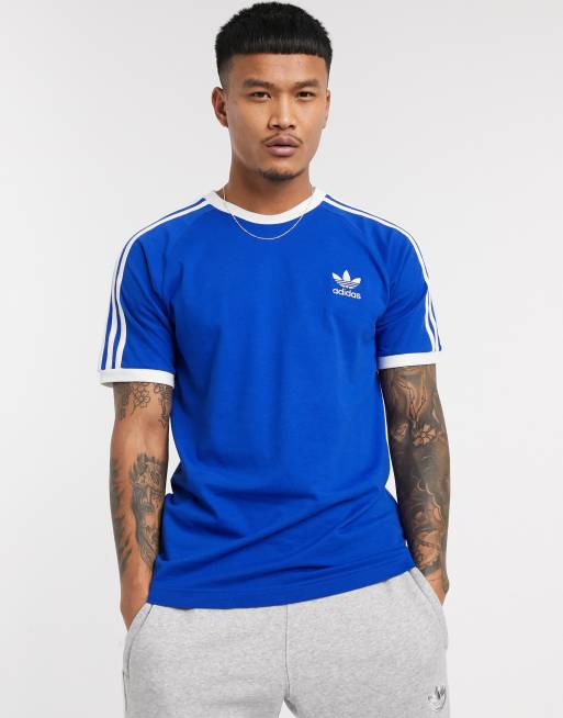 adidas adicolor three stripe t-shirt in blue |