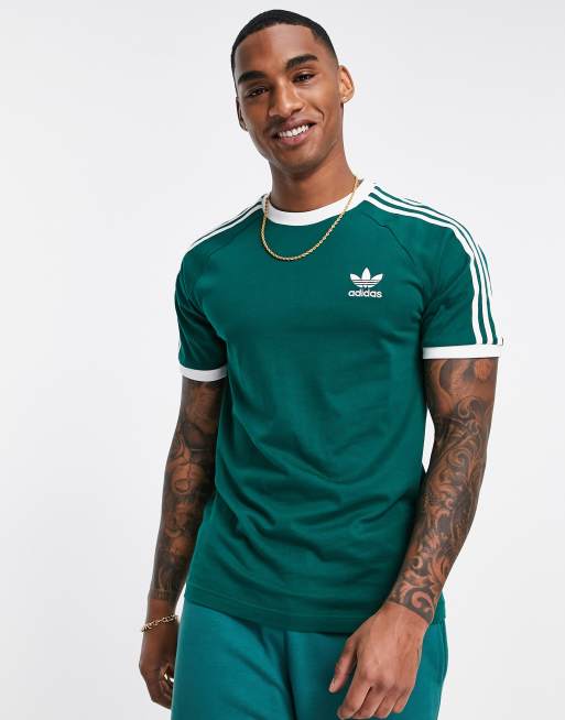 Adidas green 3 stripe t shirt shop