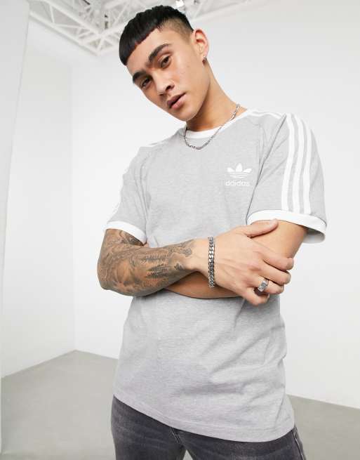 adidas Originals adicolor three stripe t shirt in gray