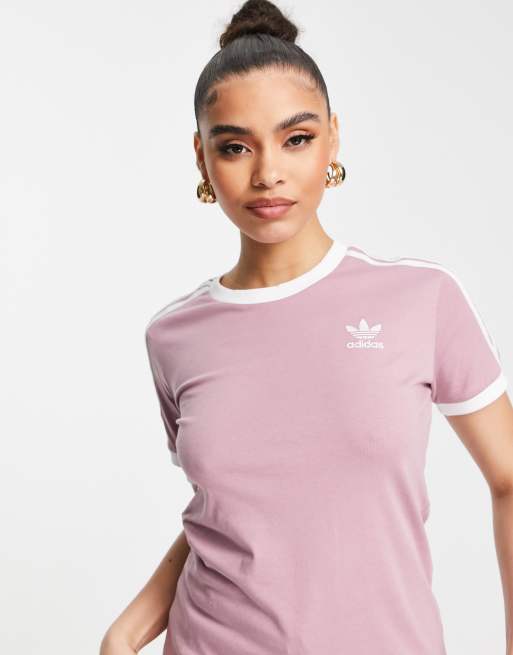 adidas Originals adicolor three stripe t shirt in mauve