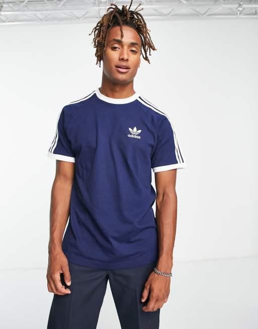 adidas Originals three stripe t-shirt navy ASOS