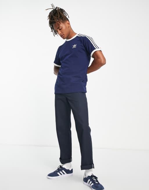 Adidas originals california 3 stripe t shirt blue store