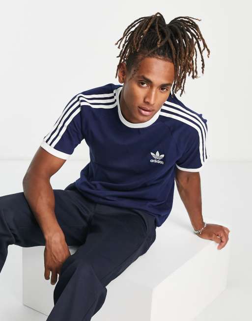 adidas Originals three stripe t-shirt navy ASOS