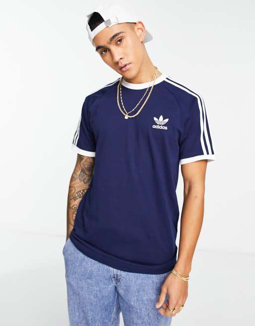 adidas Originals adicolor three stripe t shirt in navy