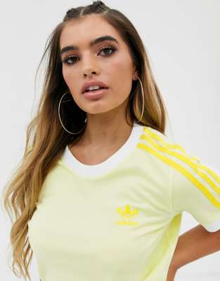 yellow adidas 3 stripe t shirt