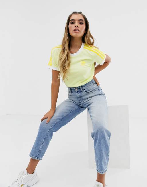 adidas Originals adicolor three stripe t shirt in neon yellow ASOS