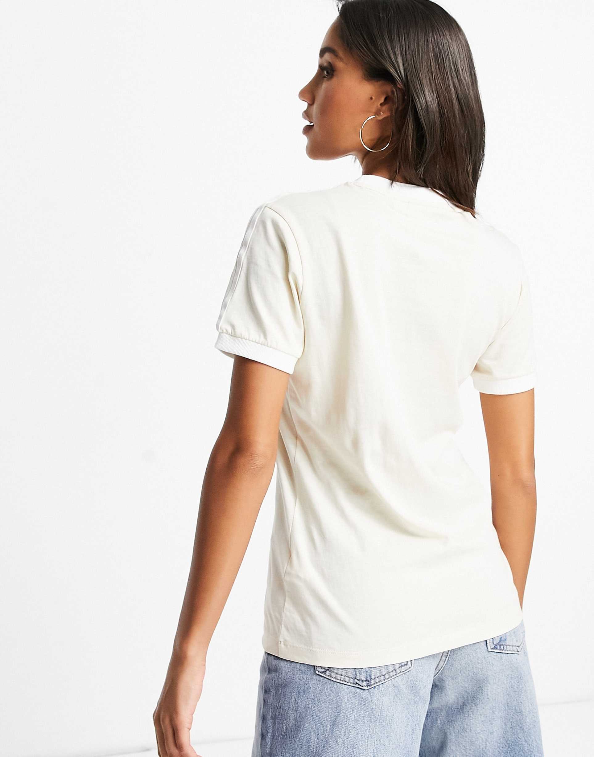 adidas Originals adicolor three stripe t-shirt in oatmeal view 3