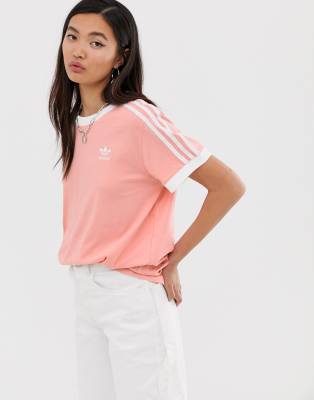 adidas 3 stripe t shirt women's pink